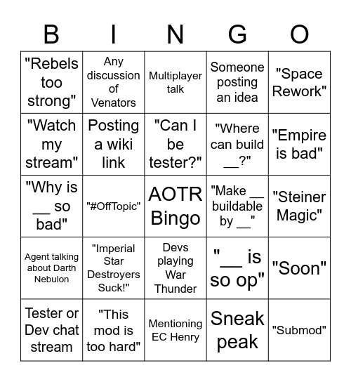 Awakening of the Rebellion Discord Bingo Card