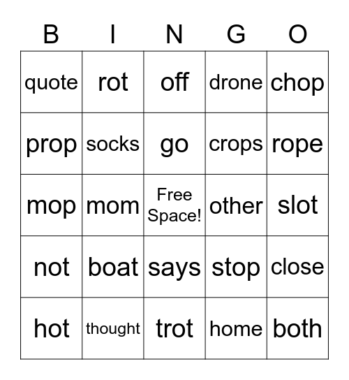 Long o and Short o Spelling Bingo Card