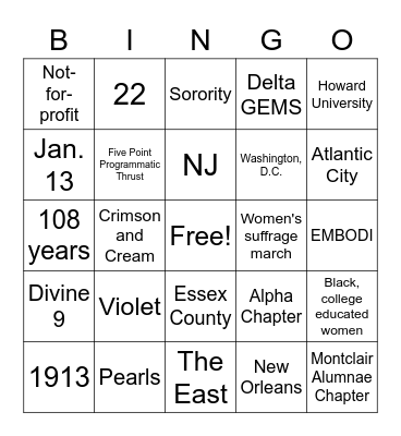 Founders Day Bingo Card