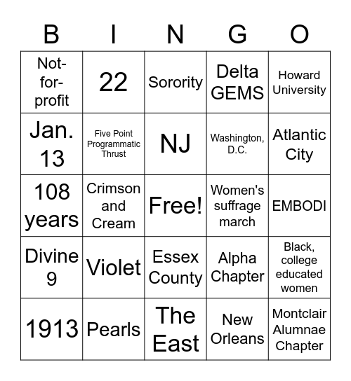 Founders Day Bingo Card