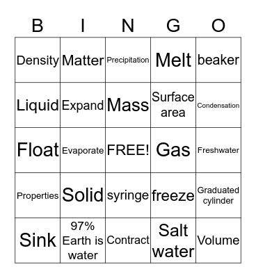 States of Matter Bingo Card