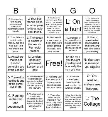 Jane Austen Bingo Card