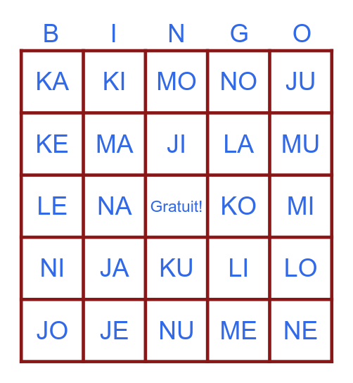 BINGO - J-K-L-M-N (Gigi) Bingo Card