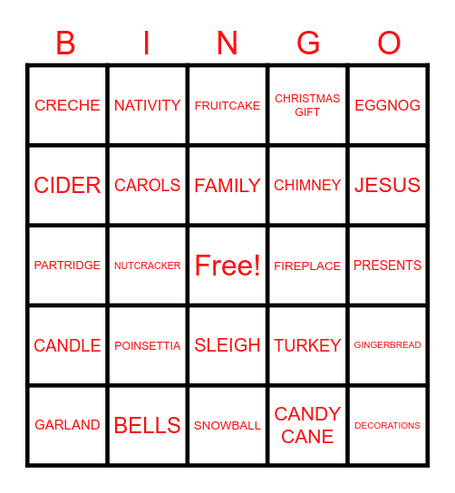 CHRISTMAS BINGO Card