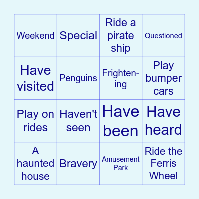 Vocabulary from Reading Exercise Bingo Card
