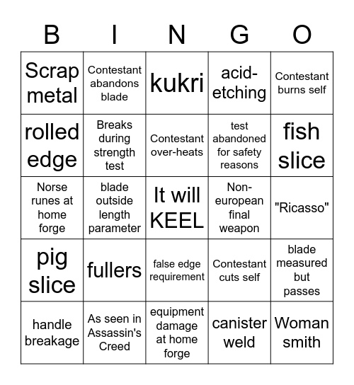 Forged in Fire Bingo Card