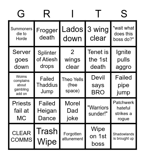 NAXX DAY 1 BINGO Card