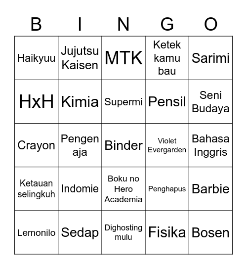 Saku-chan Bingo Card