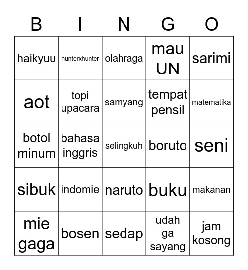 wonu Bingo Card