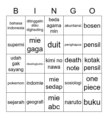 KARINA. Bingo Card