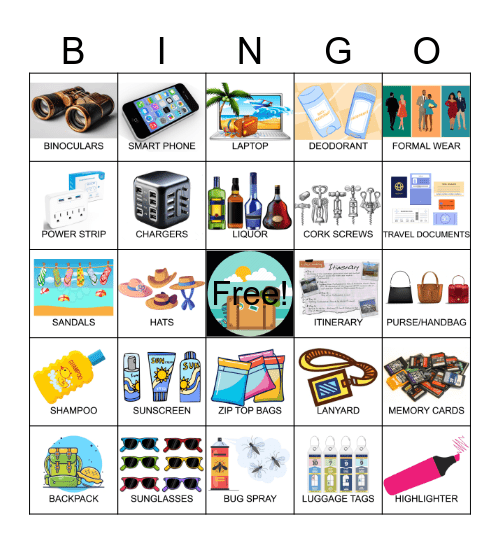 CRUISE PACKING LIST BINGO Card