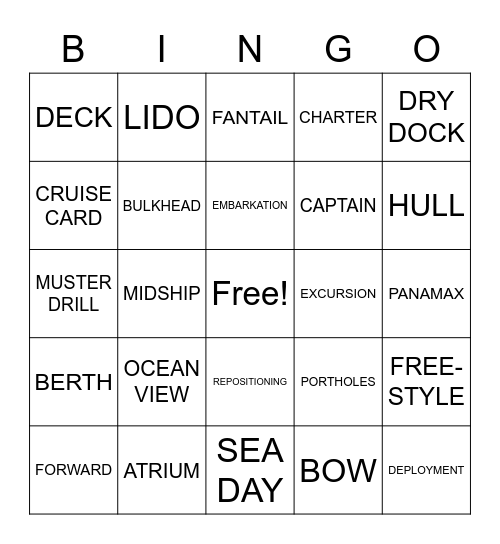 CRUISE SHIP TERMS BINGO Card