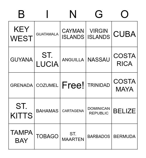 CRUISE PORTS BINGO Card