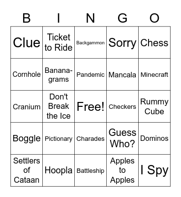 Fun & Games Bingo Card