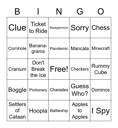 Fun & Games Bingo Card