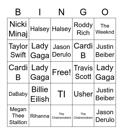 EMA Music Bingo Card