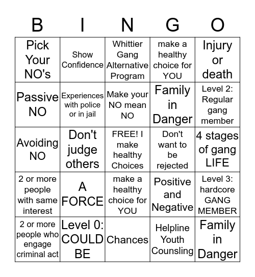 Gang Bingo Card