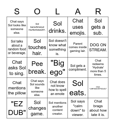 Solar Bingo Card
