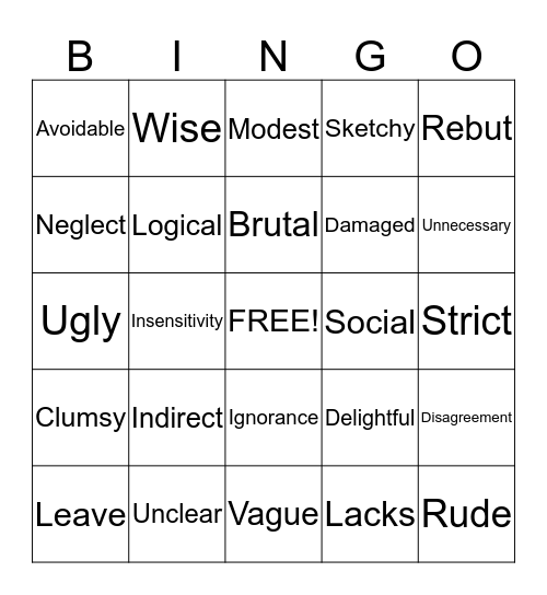 Vocabulary Bingo Card