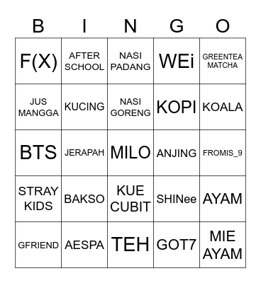Jinnaeh Bingo Card