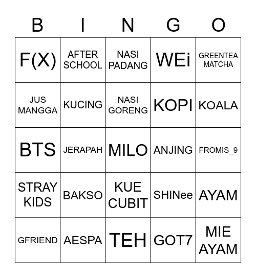 Jinnaeh Bingo Card