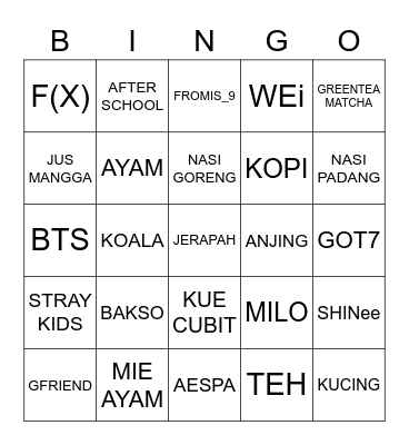 Jinnaeh Bingo Card