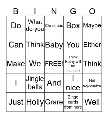Holiday Bingo Card