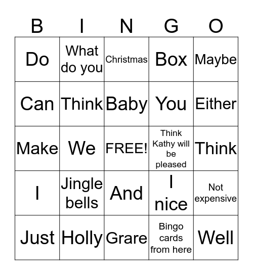 Holiday Bingo Card