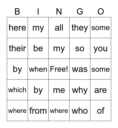 Tricky words Bingo Card