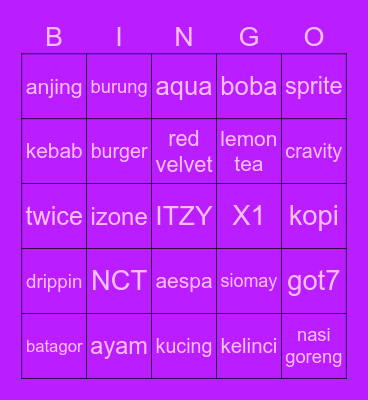 Bingo bersama Ale. Bingo Card