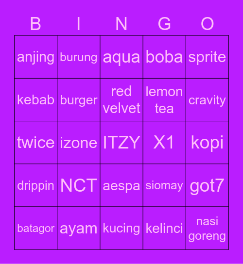 Bingo bersama Ale. Bingo Card
