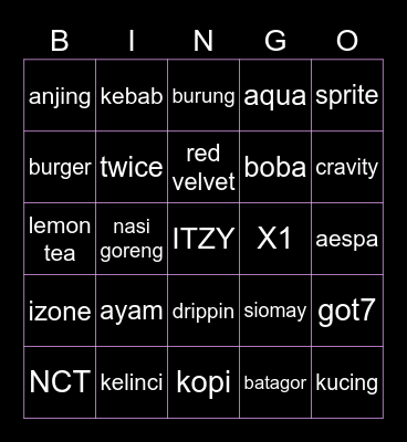 Bingo bersama Ale. Bingo Card