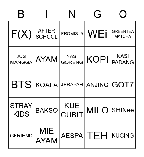 Jinnaeh Bingo Card