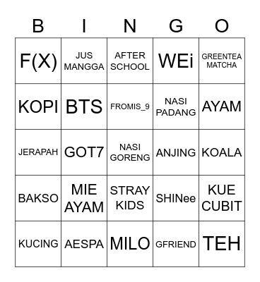 Jinnaeh Bingo Card