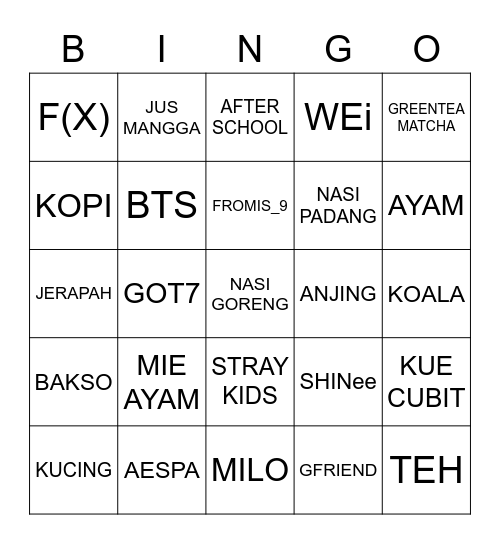Jinnaeh Bingo Card