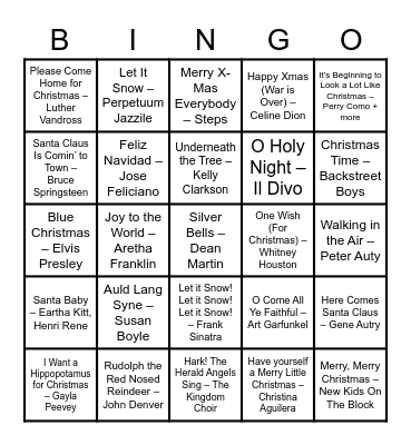 Mercury Christmas Bingo Card