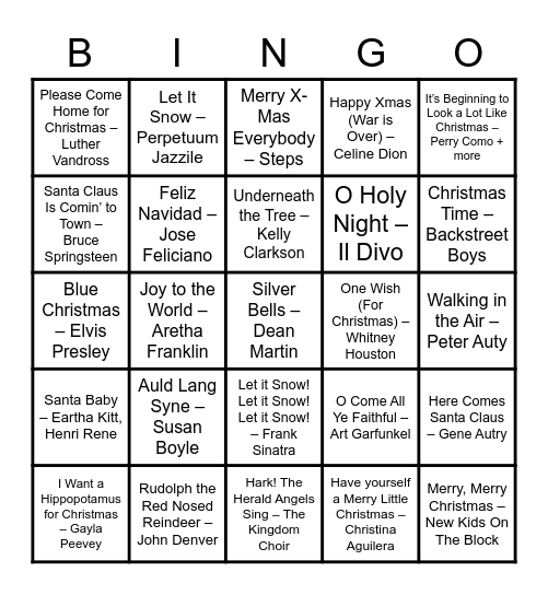Mercury Christmas Bingo Card