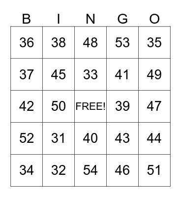 Number Bingo Card