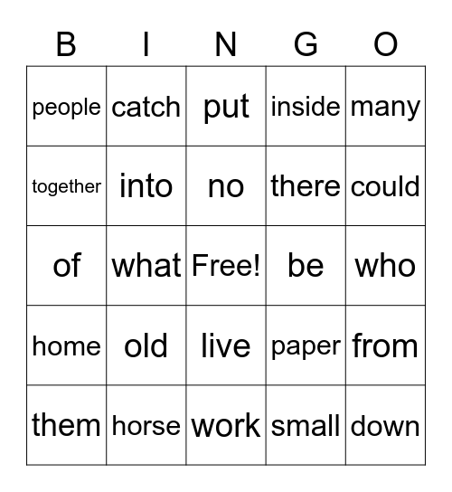 word bingo Card