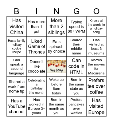 Holiday Bingo Card