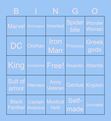 MARVERL VS. DC HEROES Bingo Card