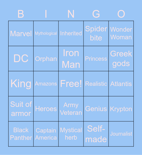 MARVERL VS. DC HEROES Bingo Card