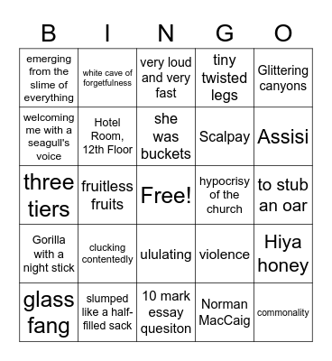 MacCaig Bingo Card