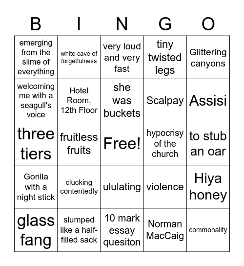 MacCaig Bingo Card
