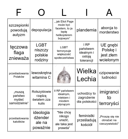 Foliarskie bingo na wykłady Bingo Card