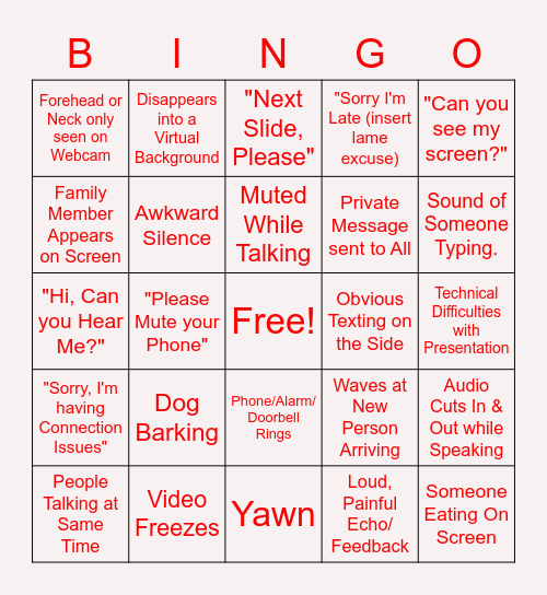 2020 12 Days in UW - Zoom/Teams Bingo Card