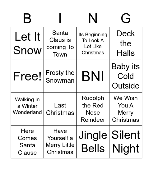 BNI Christmas Bingo Card