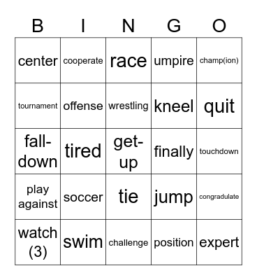 We Are The Champs List 5 Bingo Card