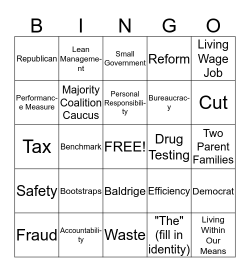 Republican Buzzwords Bingo Card