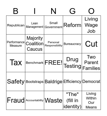 Republican Buzzwords Bingo Card
